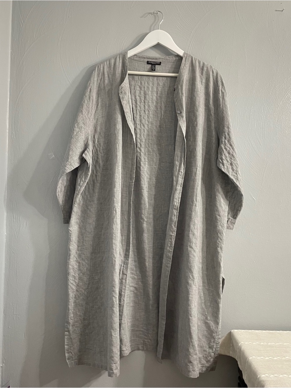 Eileen Fisher Light Gray organic cotton Button-Front  Midi Dress shirtdress 2X - Picture 6 of 13
